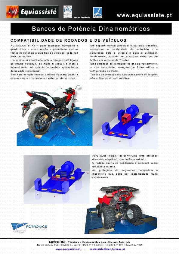 O banco de potência Rotronics 4x4 permite testar quad moto4 quadriciclos e motas na sua versão Fi+